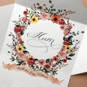 Mother's Day Telegram Card Calligraphy Illustrated Floral Wreath